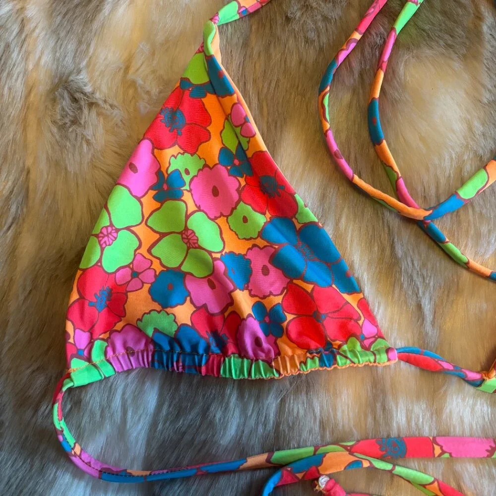 Frankies Bikinis Nick String Bikini Top in Groovy, Large - Picture 3 of 4